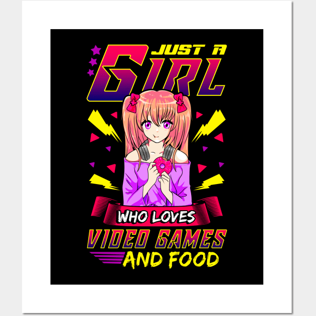 Funny Just A Girl Who Loves Video Games And Food Wall Art by theperfectpresents